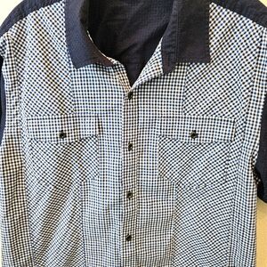 Sean John Gingham Plaid Short Sleeve Collared Button Down Shirt Navy Blue Sz XL